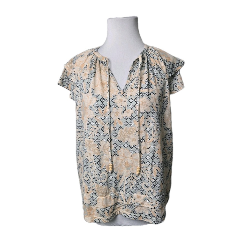 TRIBAL Aztec Print Cotton Cap Sleeve Top Medium M